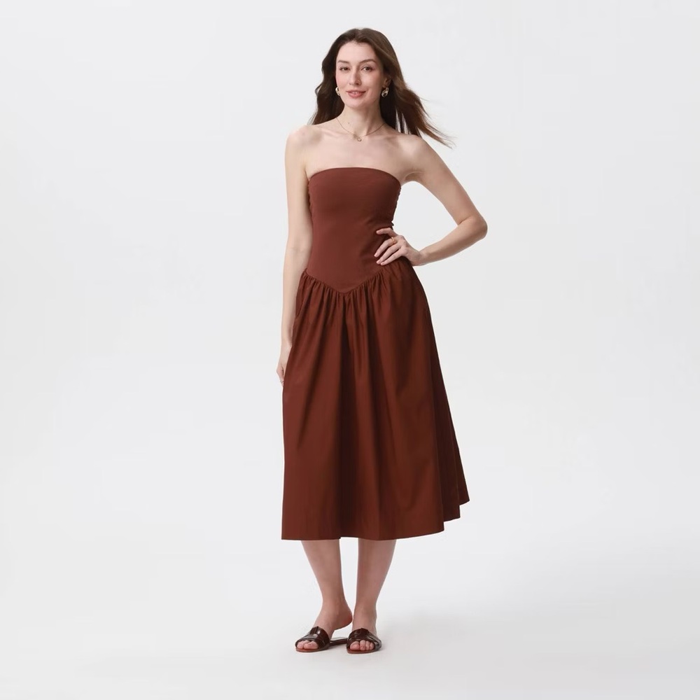 a new day Strapless Brown Midi Dress